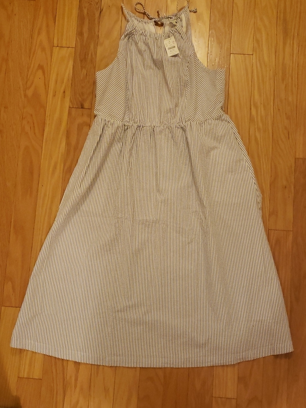 J. CREW Factory. Striped High-Neck Summer Dress - Navy & White